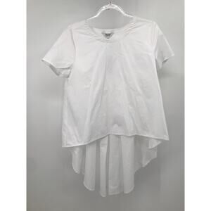Crosby Mollie Burch Shawna Top M White Hi Low Fringe Short Sleeve